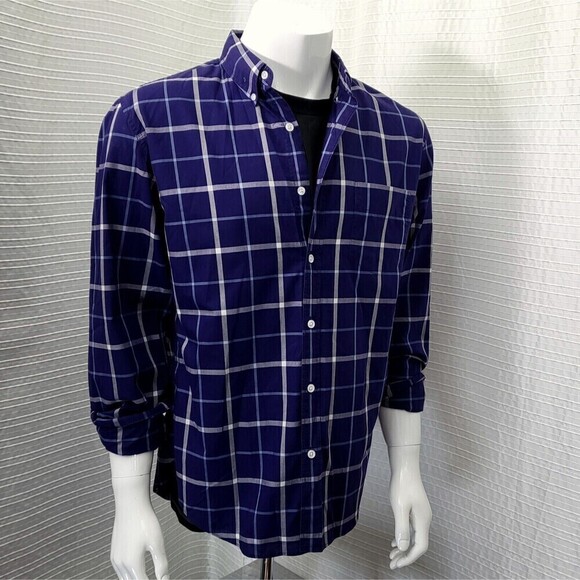 Thomas Mason For J.Crew Blue Plaid Casual Dress Shirt Slim Fit Men's L - Picture 12 of 13